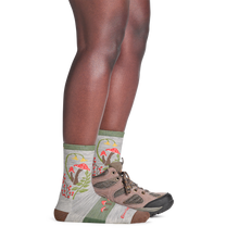 Darn Tough Women's Mellow Mushrooms Micro Crew Lightweight Hiking Sock in Ash - with boots