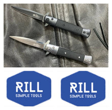 Rill Simple Roughneck Folding Boot Dagger - black (top) shown with the silver version